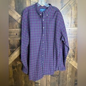 Ralph Lauren Dress Shirt Red Plaid Button Up Embroidered 100% Cotton Oxford 2XLT